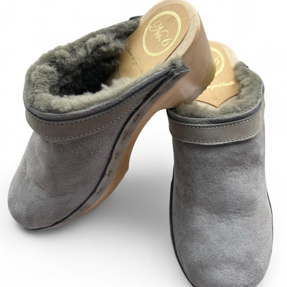No. 6 Shearling Dakota Clogs Grey Suede Sz 36 us 6 - Picture 2 of 8